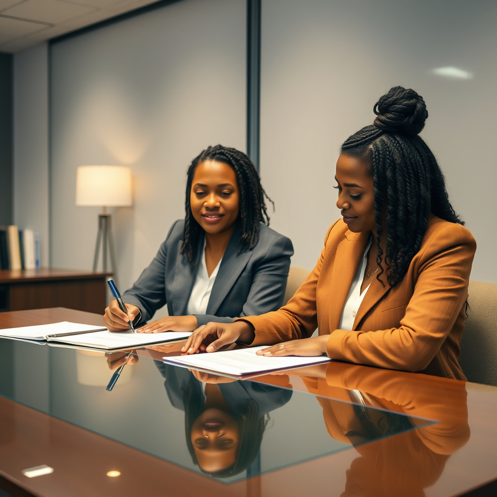 Notary reviewing and signing documents with a client